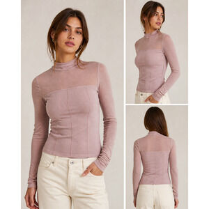 Maeve Cold-Shoulder Long-Sleeve Mock-Neck Top Pink size L